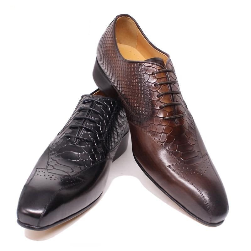 Formale Herrenschuhe Mit Schnürung Und Brogue-schuhen Aus Schlangenleder - Schwarz