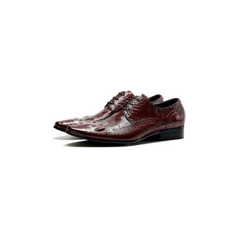 Formale Herrenschuhe Mit Spitzer Zehenpartie Und Brogue-schuhen Alligatorstruktur - Rot