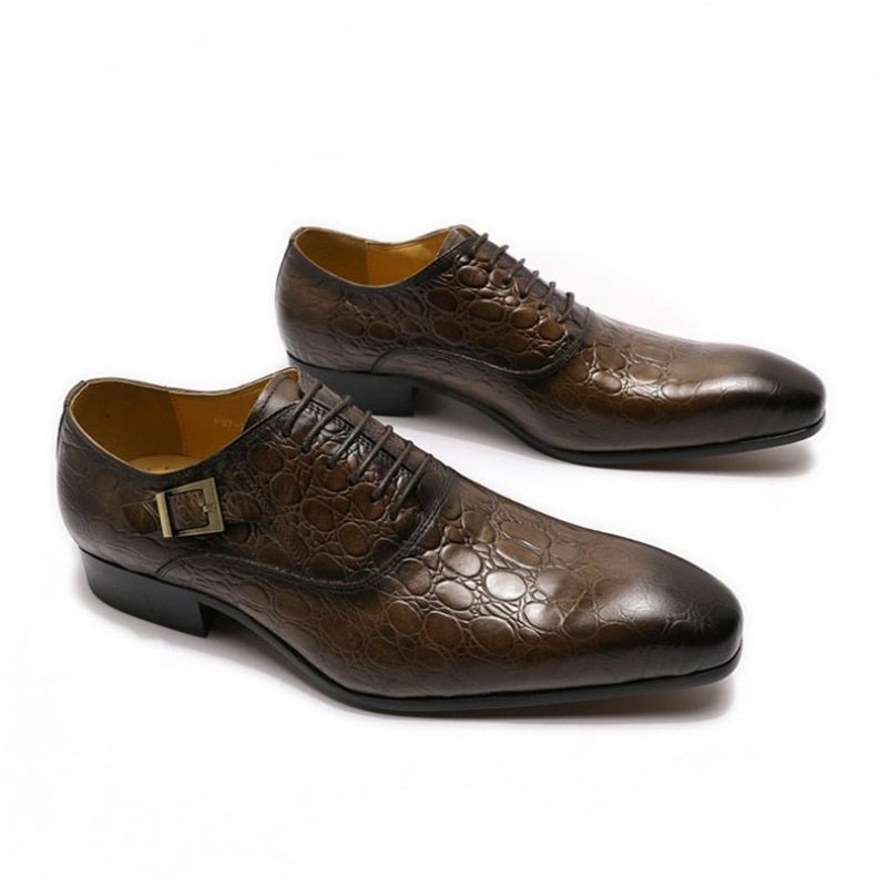 Formale Herrenschuhe Mit Spitzer Zehenpartie Und Oxford-schuhen Aus Leder - Kaffee