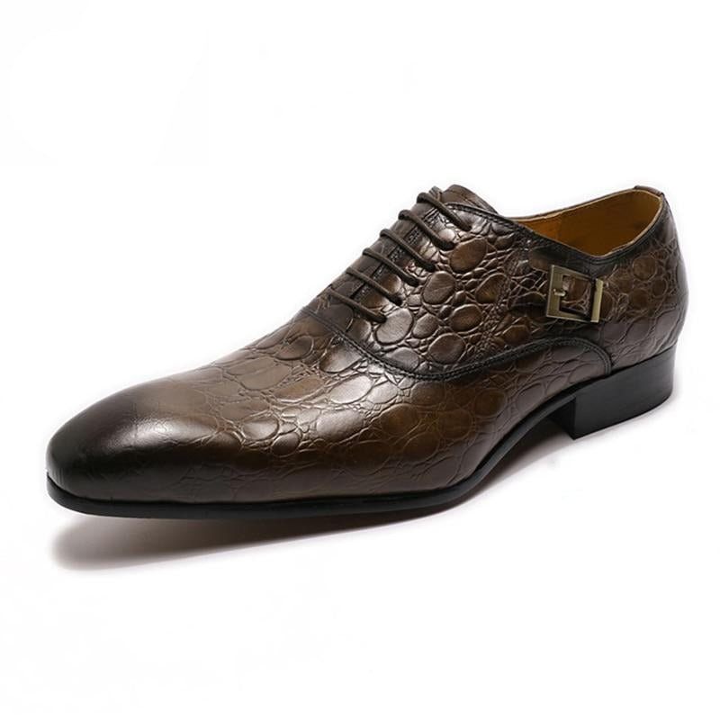 Formale Herrenschuhe Mit Spitzer Zehenpartie Und Oxford-schuhen Aus Leder - Kaffee