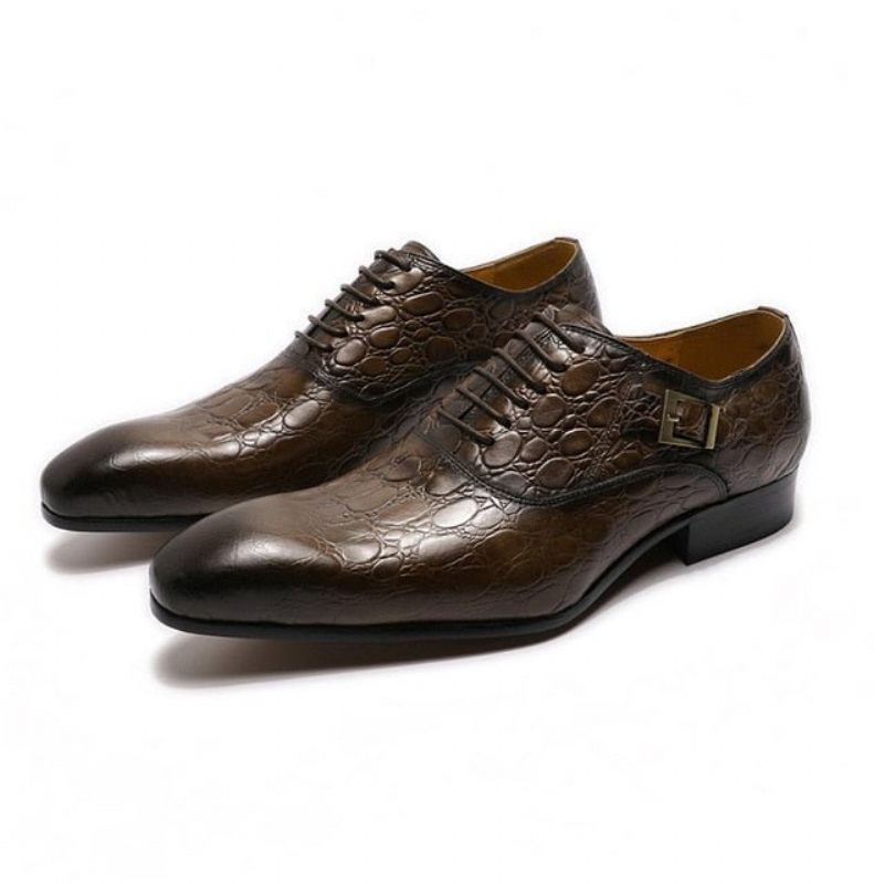 Formale Herrenschuhe Mit Spitzer Zehenpartie Und Oxford-schuhen Aus Leder - Kaffee