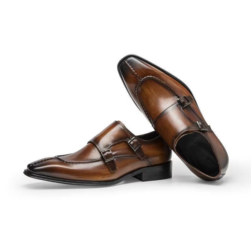 Formale Herrenschuhe Monkstrap Elegante Abendschuhe Aus Rindsleder - Kaffee