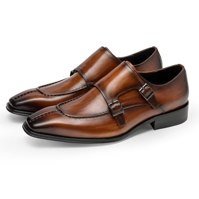 Formale Herrenschuhe Monkstrap Elegante Abendschuhe Aus Rindsleder - Kaffee