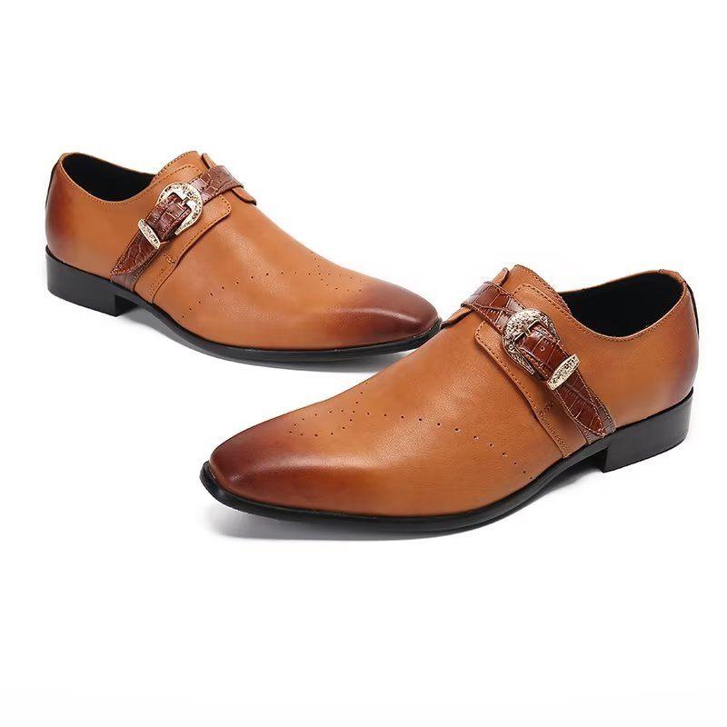 Formale Herrenschuhe Monkstraps Elegante Slip-ons Mit Echtem Leder - Braun