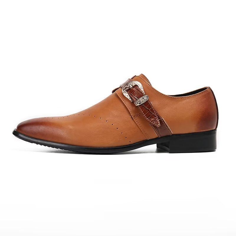 Formale Herrenschuhe Monkstraps Elegante Slip-ons Mit Echtem Leder - Braun