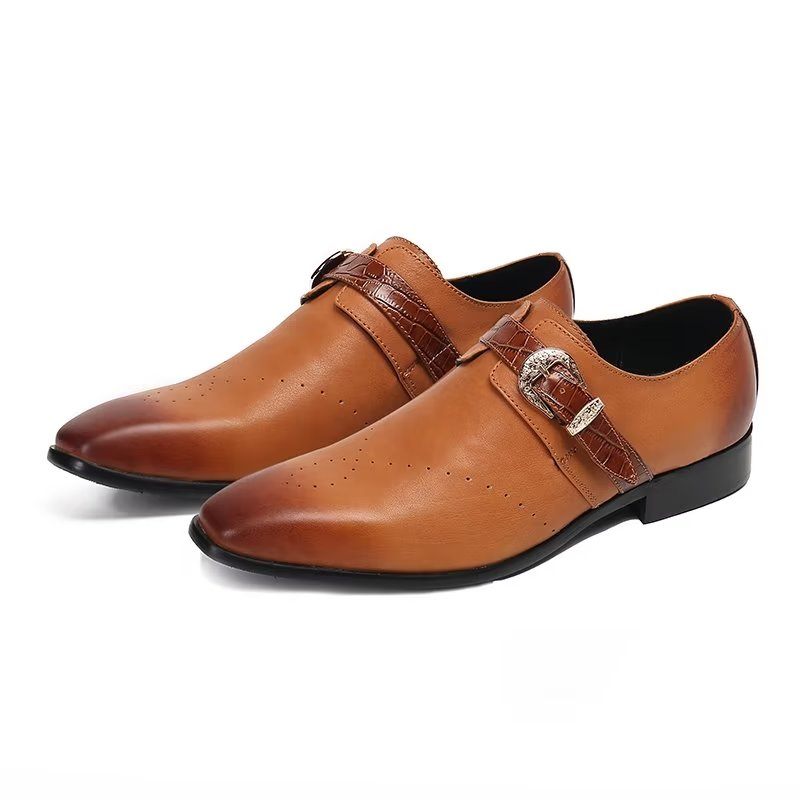 Formale Herrenschuhe Monkstraps Elegante Slip-ons Mit Echtem Leder - Braun