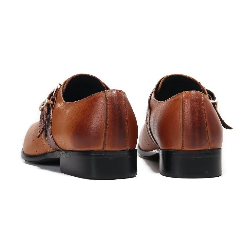 Formale Herrenschuhe Monkstraps Elegante Slip-ons Mit Echtem Leder - Braun