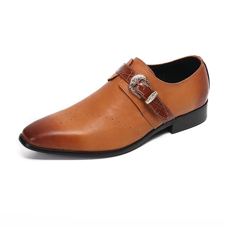 Formale Herrenschuhe Monkstraps Elegante Slip-ons Mit Echtem Leder - Braun