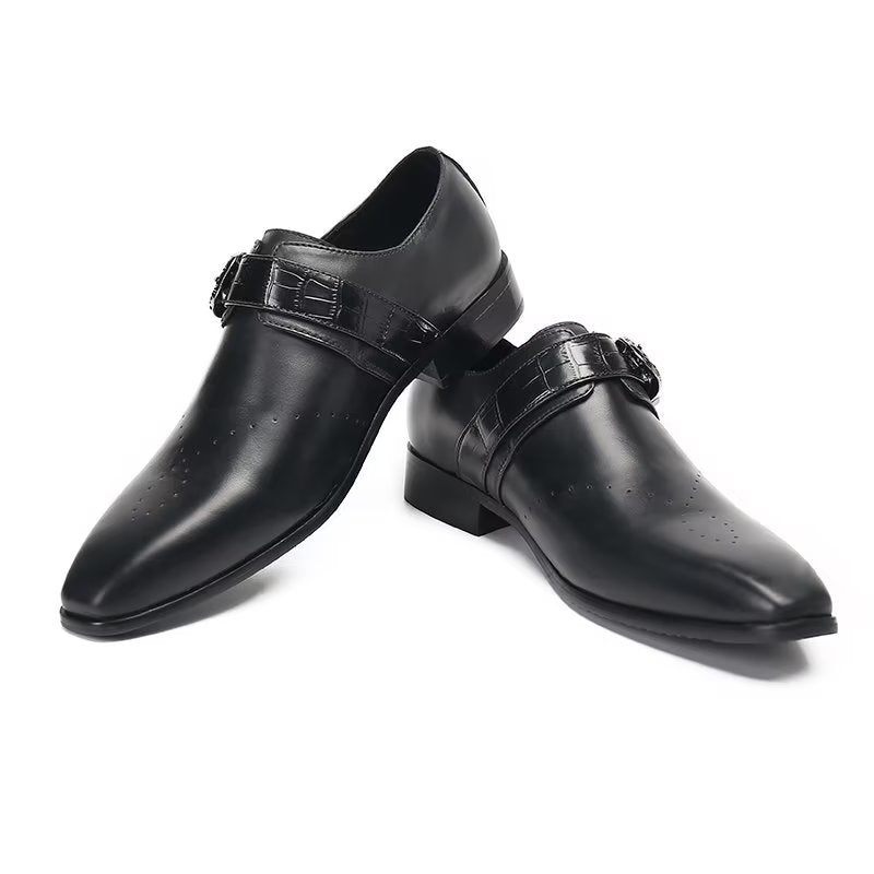 Formale Herrenschuhe Monkstraps Elegante Slip-ons Mit Echtem Leder - Schwarz