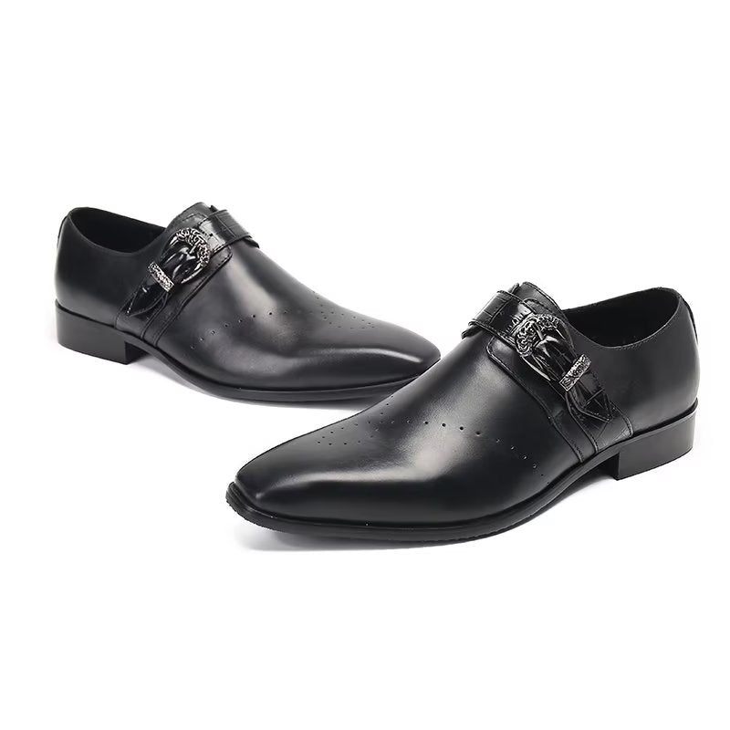 Formale Herrenschuhe Monkstraps Elegante Slip-ons Mit Echtem Leder - Schwarz