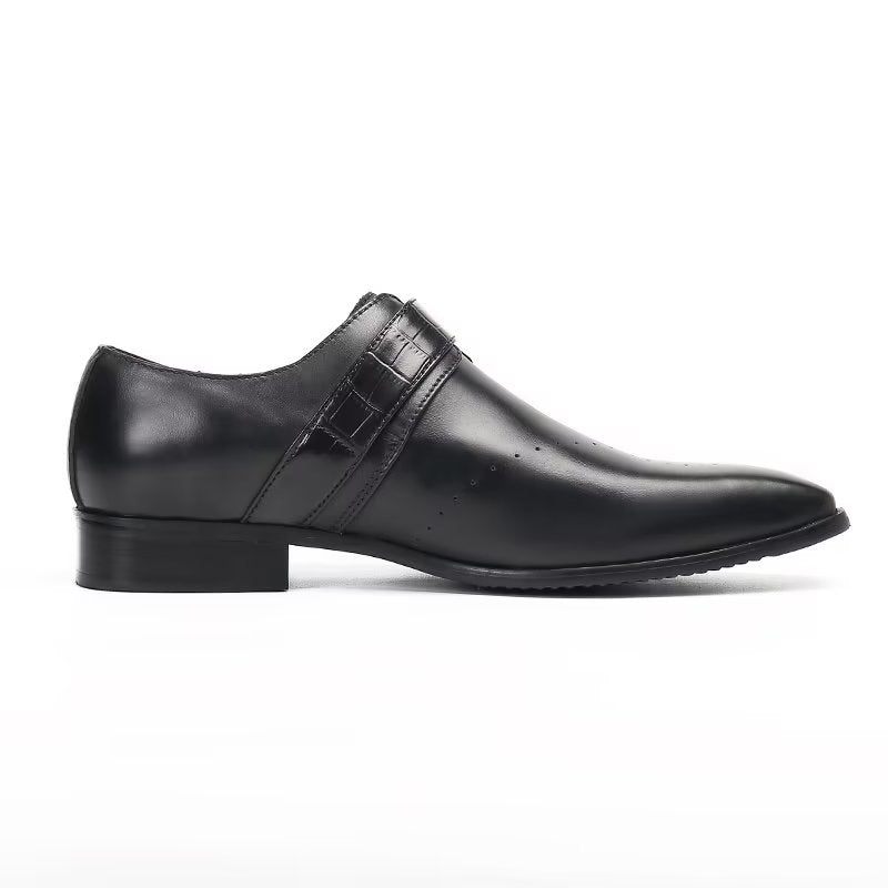 Formale Herrenschuhe Monkstraps Elegante Slip-ons Mit Echtem Leder - Schwarz