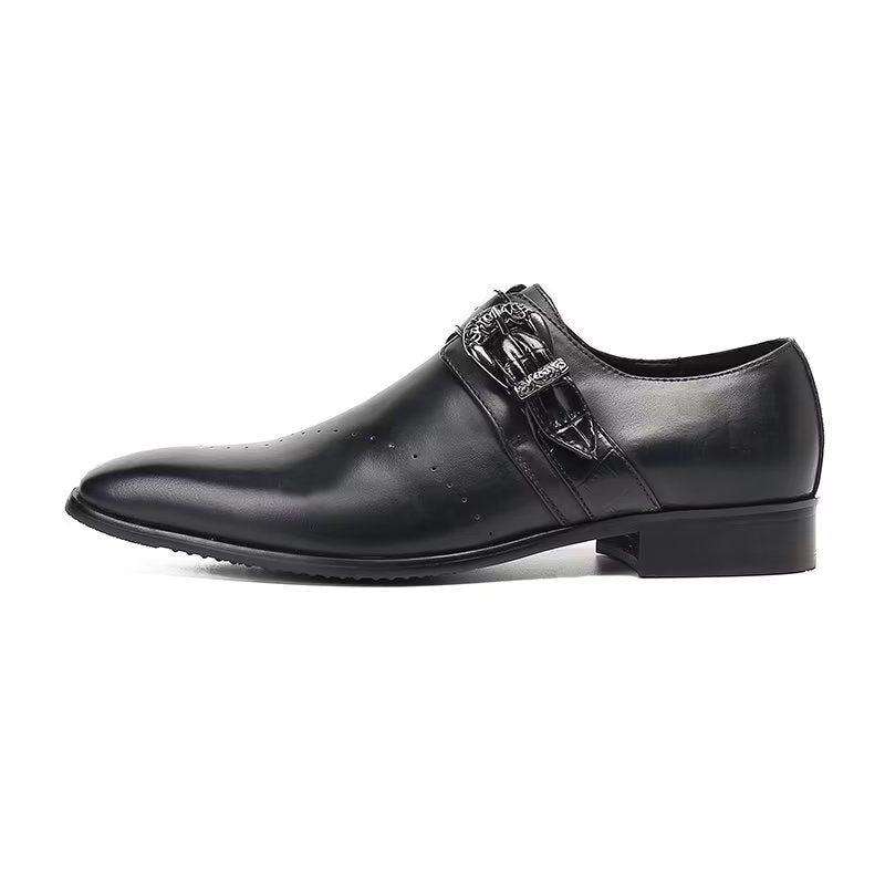 Formale Herrenschuhe Monkstraps Elegante Slip-ons Mit Echtem Leder - Schwarz