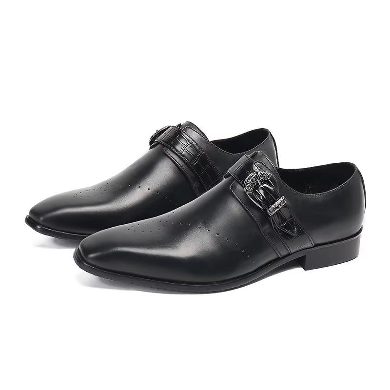 Formale Herrenschuhe Monkstraps Elegante Slip-ons Mit Echtem Leder - Schwarz