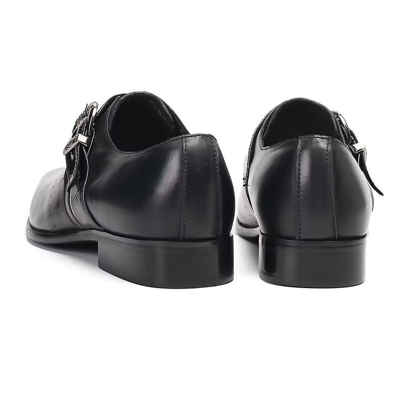 Formale Herrenschuhe Monkstraps Elegante Slip-ons Mit Echtem Leder - Schwarz