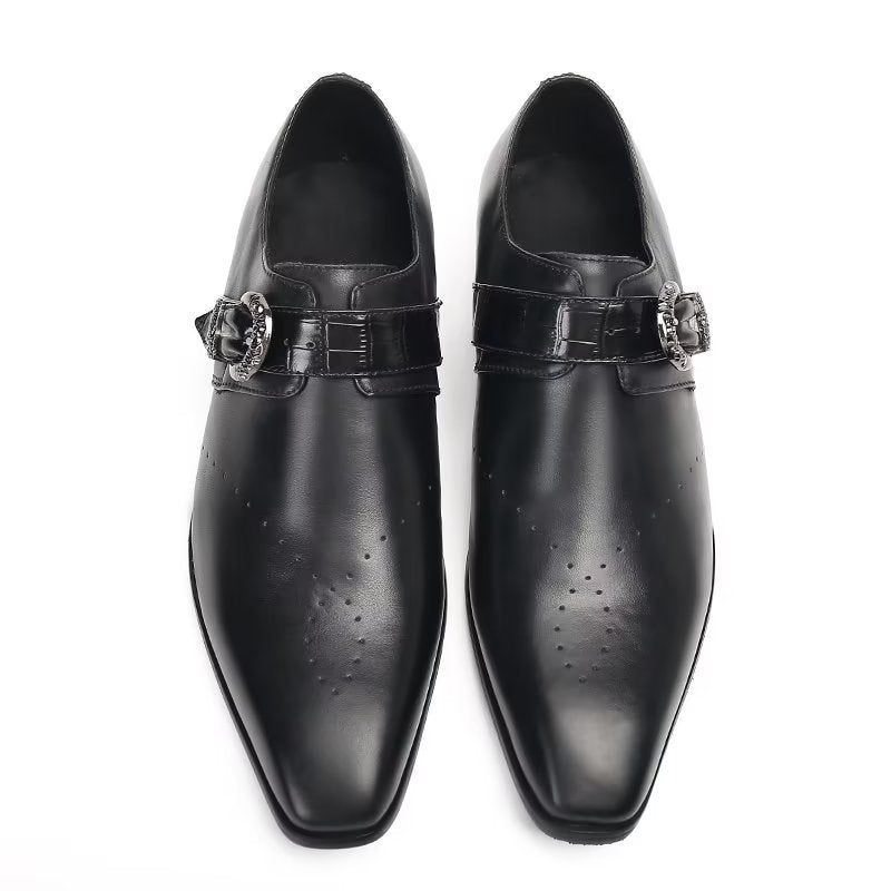 Formale Herrenschuhe Monkstraps Elegante Slip-ons Mit Echtem Leder - Schwarz