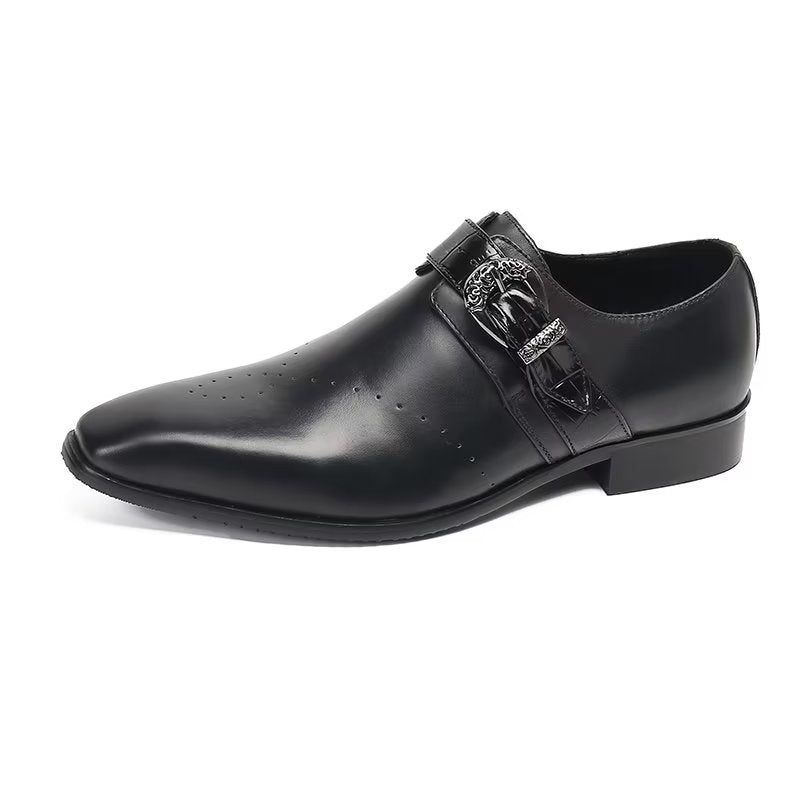 Formale Herrenschuhe Monkstraps Elegante Slip-ons Mit Echtem Leder - Schwarz