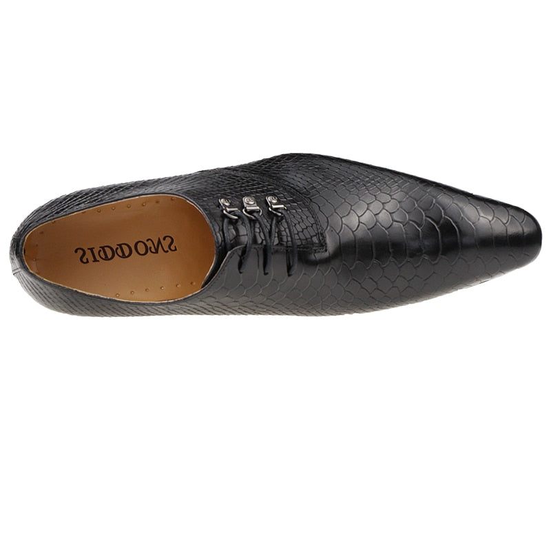 Formale Herrenschuhe Opulent Crocprint Oxford-schuhe Mit Spitzer Zehenpartie - Schwarz