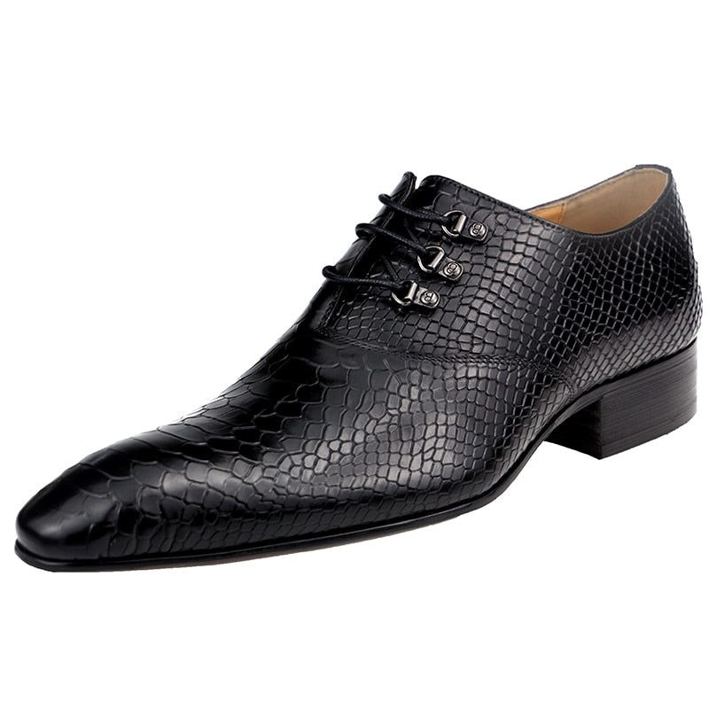 Formale Herrenschuhe Opulent Crocprint Oxford-schuhe Mit Spitzer Zehenpartie - Schwarz