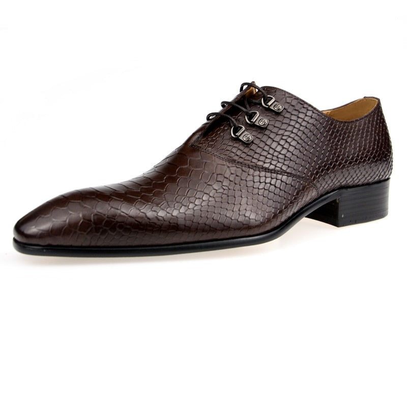 Formale Herrenschuhe Opulent Crocprint Oxford-schuhe Mit Spitzer Zehenpartie - Kaffee