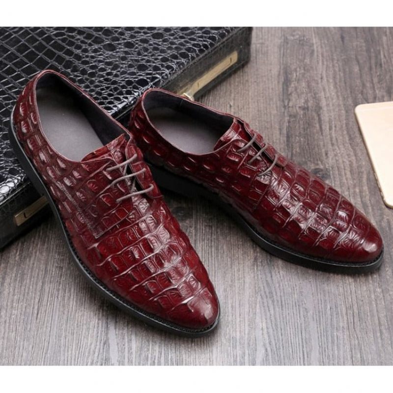 Formale Herrenschuhe Opulente Oxford-schnürschuhe Aus Krokodilleder - Rot