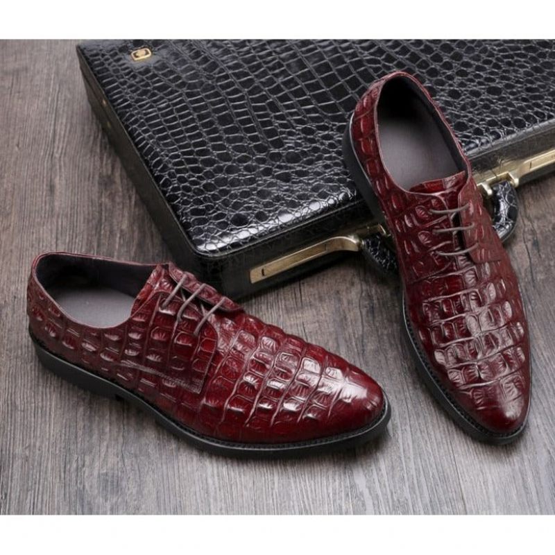 Formale Herrenschuhe Opulente Oxford-schnürschuhe Aus Krokodilleder - Rot