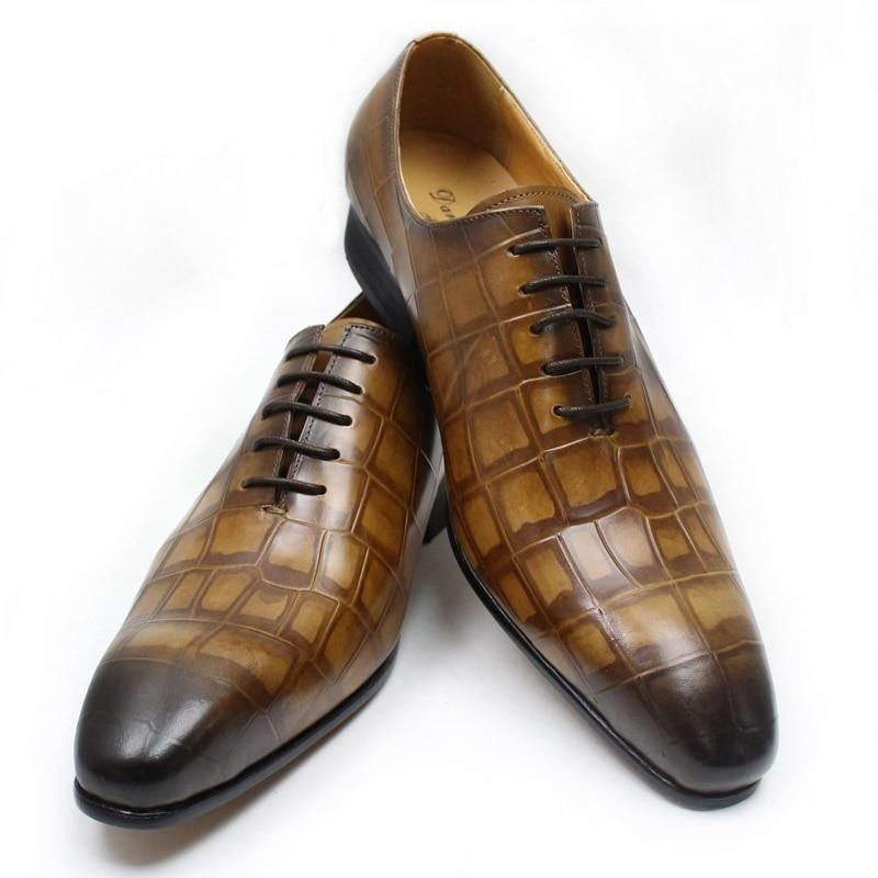 Formale Herrenschuhe Opulente Oxford-schuhe Aus Krokodilleder Mit Spitzer Zehenpartie - Kaffee