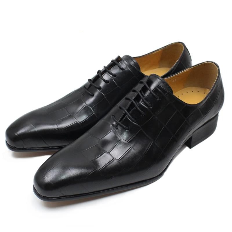 Formale Herrenschuhe Opulente Oxford-schuhe Aus Krokodilleder Mit Spitzer Zehenpartie - Schwarz