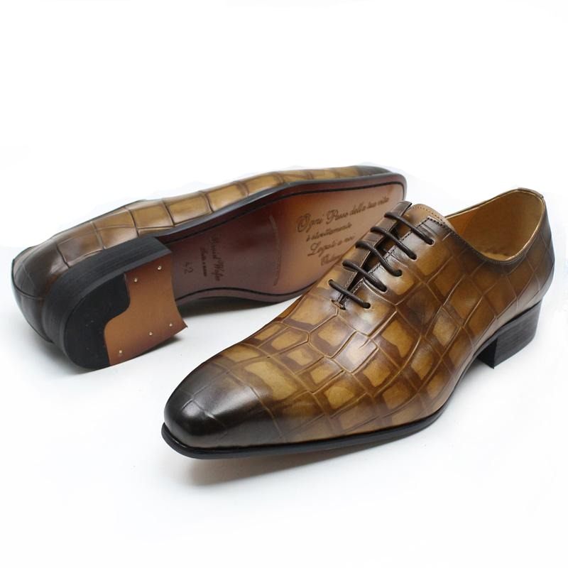 Formale Herrenschuhe Opulente Oxford-schuhe Aus Krokodilleder Mit Spitzer Zehenpartie - Kaffee