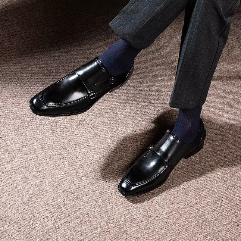 Formale Herrenschuhe Raffinierte Slip-on-monkstraps Aus Rindsleder - Schwarz