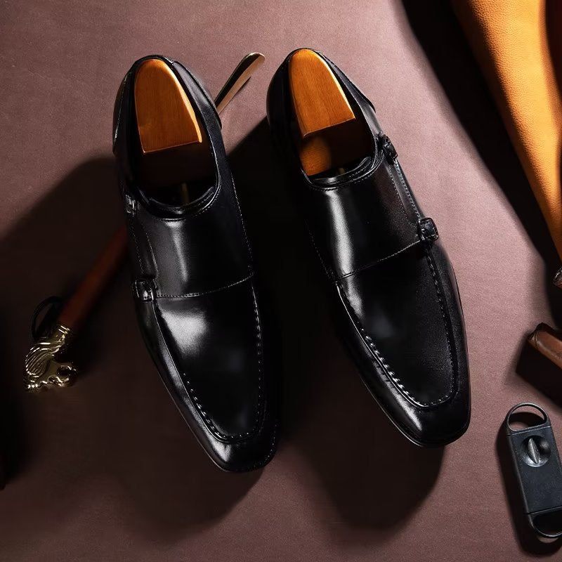 Formale Herrenschuhe Raffinierte Slip-on-monkstraps Aus Rindsleder - Schwarz