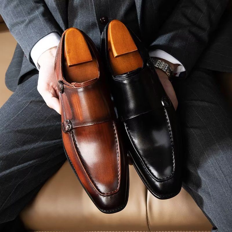 Formale Herrenschuhe Raffinierte Slip-on-monkstraps Aus Rindsleder - Schwarz