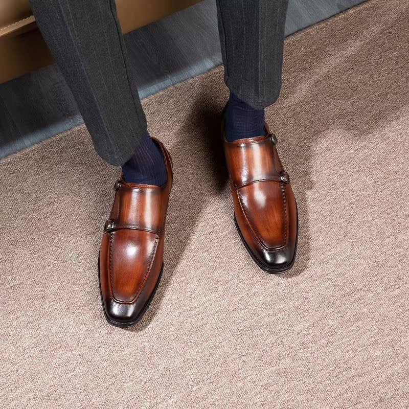 Formale Herrenschuhe Raffinierte Slip-on-monkstraps Aus Rindsleder - Kaffee