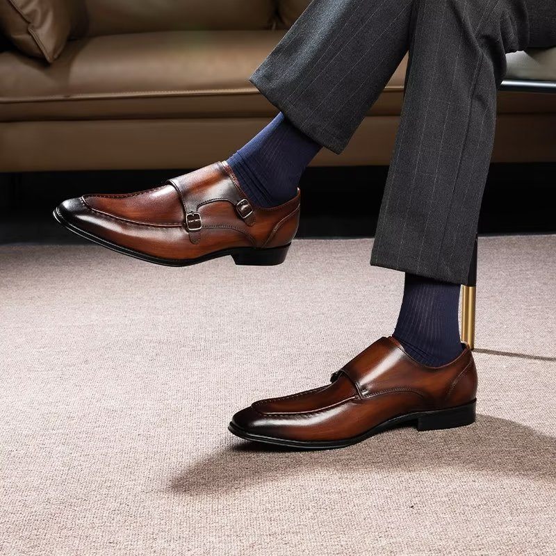 Formale Herrenschuhe Raffinierte Slip-on-monkstraps Aus Rindsleder - Kaffee