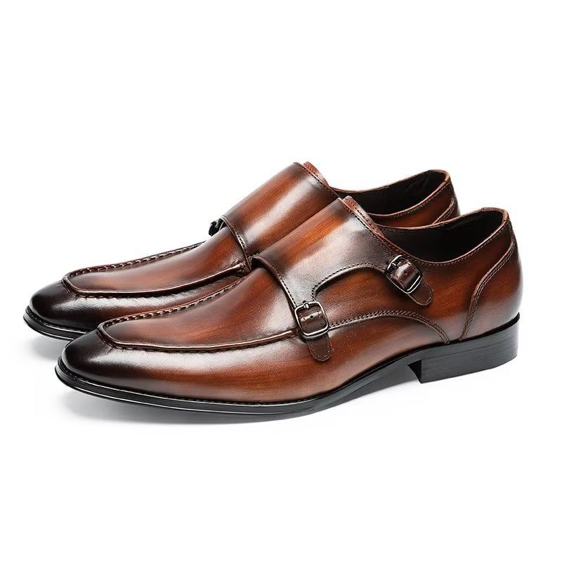 Formale Herrenschuhe Raffinierte Slip-on-monkstraps Aus Rindsleder - Kaffee