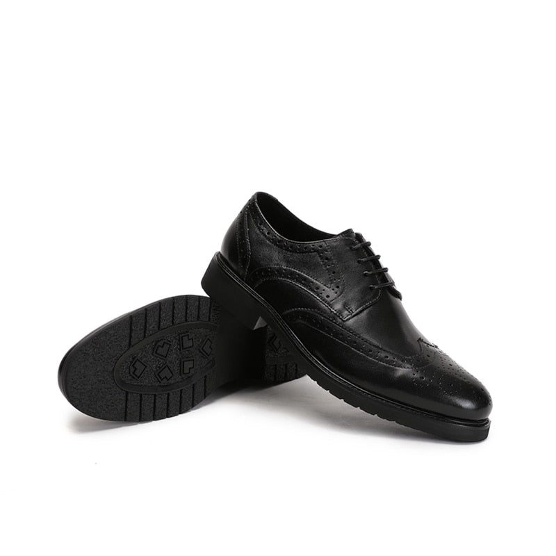 Formale Herrenschuhe Wingtip Luxuriöse Exotische Oxford-brogues Mit Spitzer Zehenpartie - Schwarz