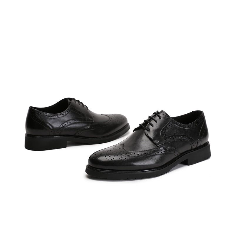 Formale Herrenschuhe Wingtip Luxuriöse Exotische Oxford-brogues Mit Spitzer Zehenpartie - Schwarz