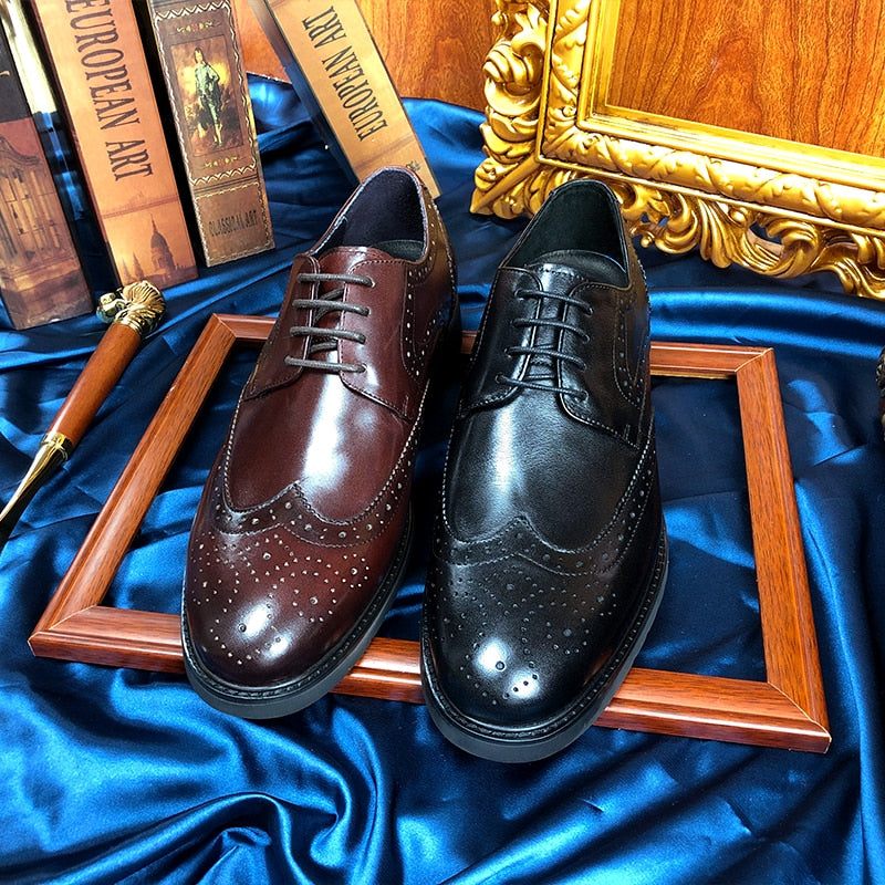 Formale Herrenschuhe Wingtip Luxuriöse Exotische Oxford-brogues Mit Spitzer Zehenpartie - Kaffee