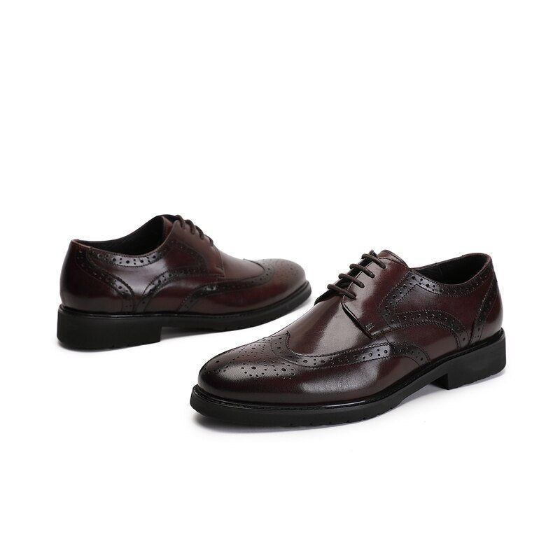 Formale Herrenschuhe Wingtip Luxuriöse Exotische Oxford-brogues Mit Spitzer Zehenpartie - Kaffee