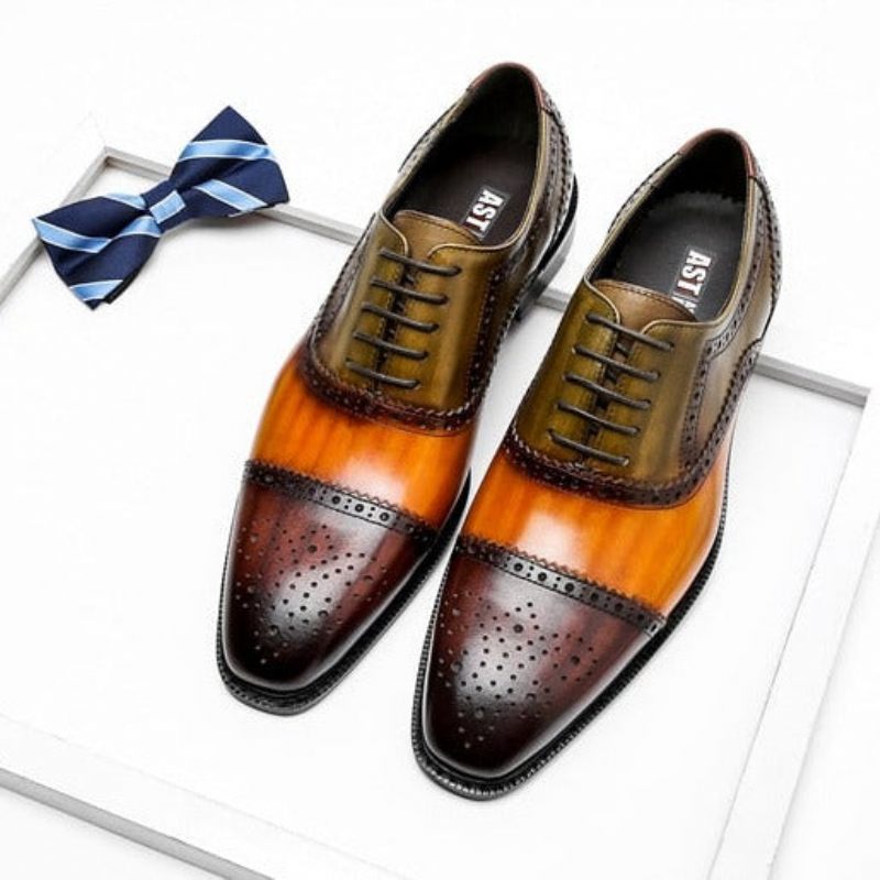 Formale Herrenschuhe Wingtip-schnür-oxfords Aus Leder - Orange