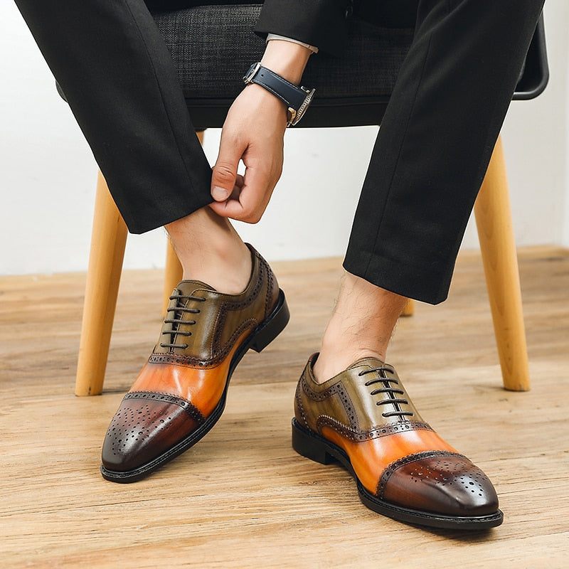 Formale Herrenschuhe Wingtip-schnür-oxfords Aus Leder - Orange