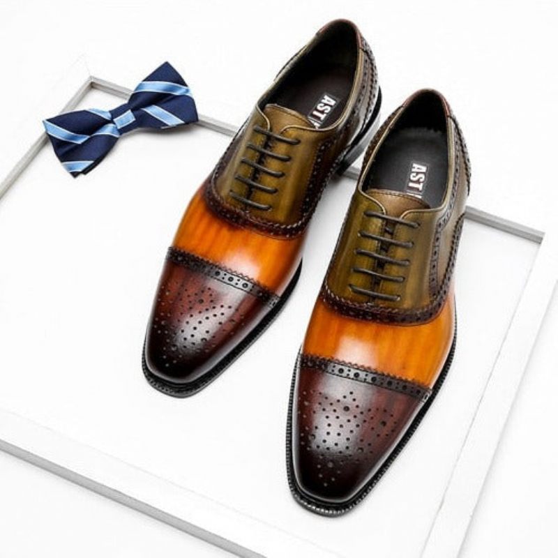 Formale Herrenschuhe Wingtip-schnür-oxfords Aus Leder - Orange