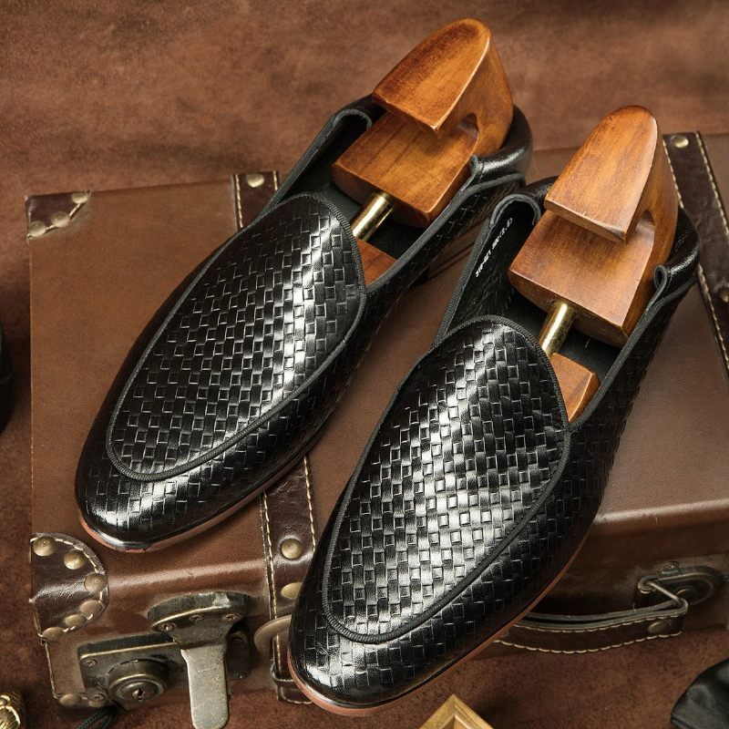 Formale Slip-on-brogues Aus Geprägtem Leder Für Herren - Schwarz