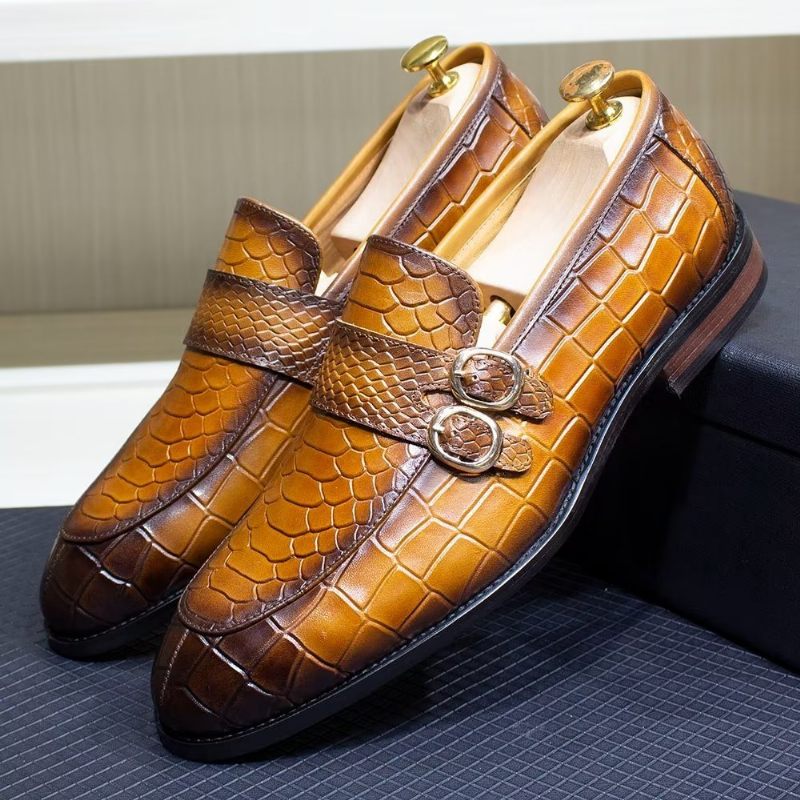 Formelle Herrenschuhe Aus Echtem Leder Elegante Crocformal-klassiker-brogues - Braun