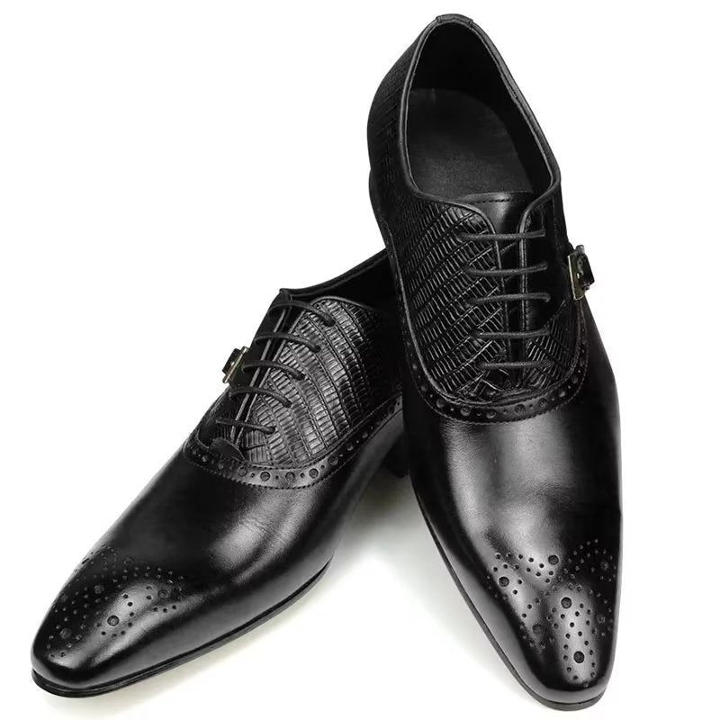 Formelle Herrenschuhe Aus Echtem Leder Elegante Hochzeits-brogue-schuhe - Schwarz