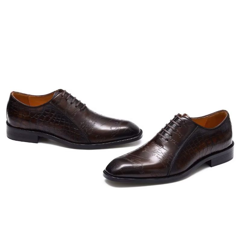 Formelle Herrenschuhe Aus Echtem Leder Mit Geprägtem Oxford-schuh - Kaffee