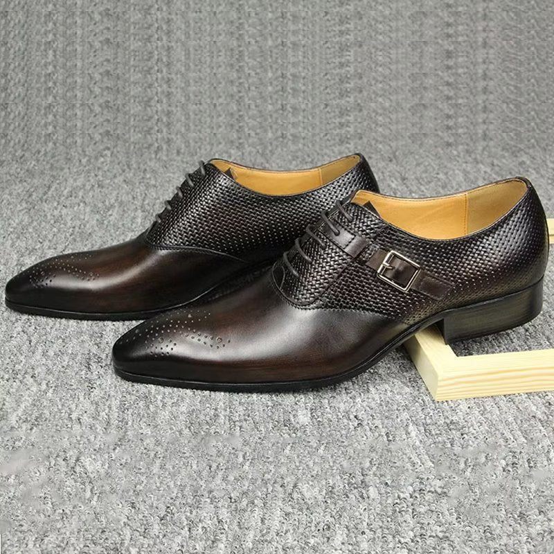 Formelle Herrenschuhe Aus Echtem Leder Schicke Hochzeits-brogue-schuhe - Kaffee