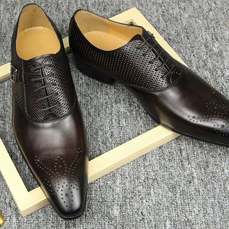 Formelle Herrenschuhe Aus Echtem Leder Schicke Hochzeits-brogue-schuhe - Kaffee