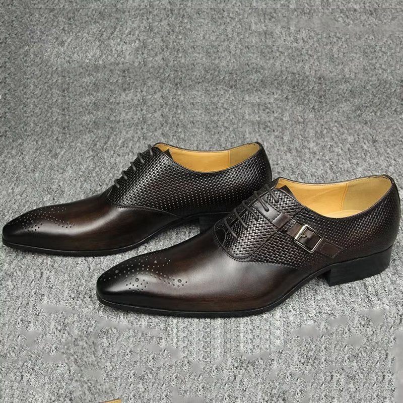 Formelle Herrenschuhe Aus Echtem Leder Schicke Hochzeits-brogue-schuhe - Kaffee