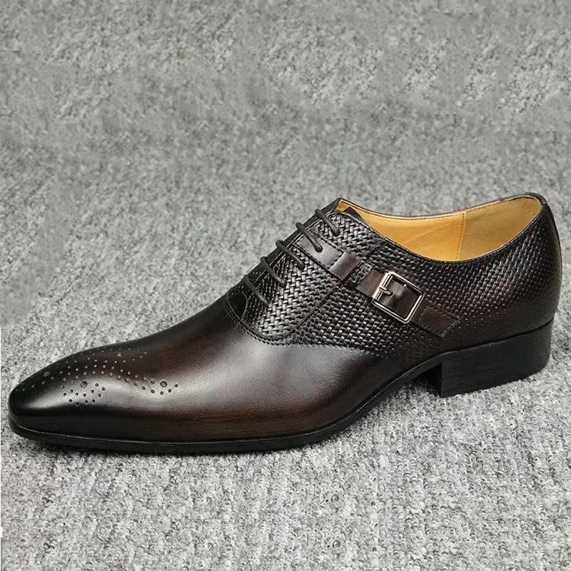 Formelle Herrenschuhe Aus Echtem Leder Schicke Hochzeits-brogue-schuhe - Kaffee