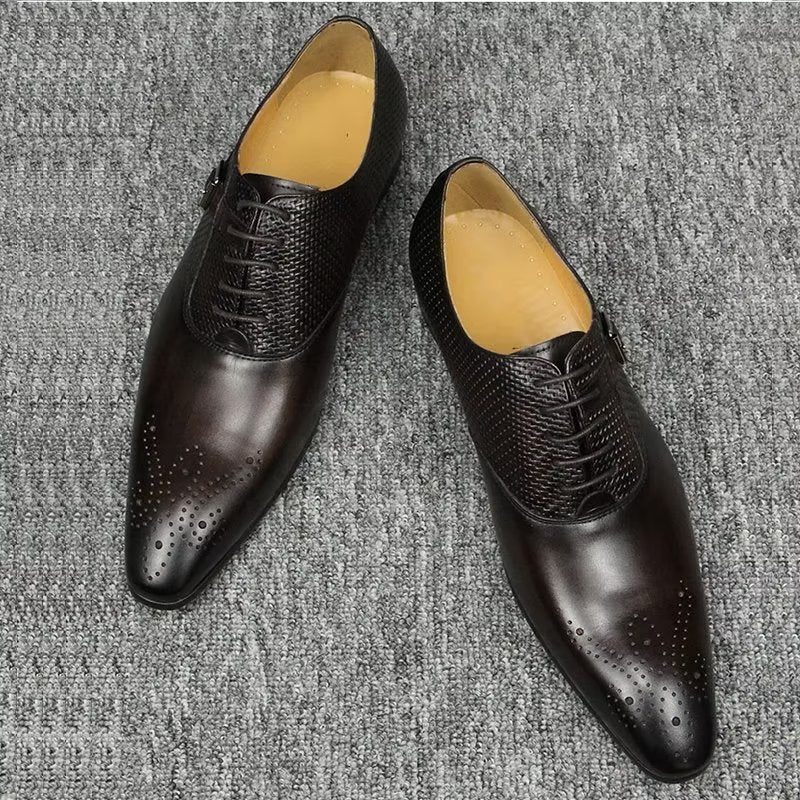 Formelle Herrenschuhe Aus Echtem Leder Schicke Hochzeits-brogue-schuhe - Kaffee